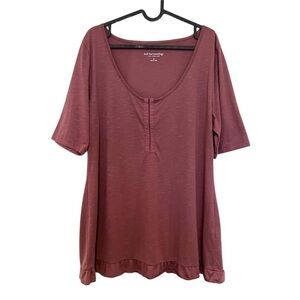 Soft Surroundings Mauve Scoop Neck Ruffle Trim Hook Eye Closure Blouse Size XL